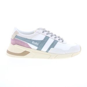 Gola Women's White Sneakers with Blue Stripes and Pink Heel